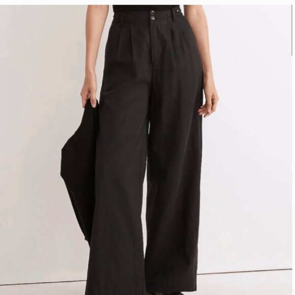 Madewell The Petite Harlow Wide-Leg Pant in Black Linen Blend - Picture 3 of 14